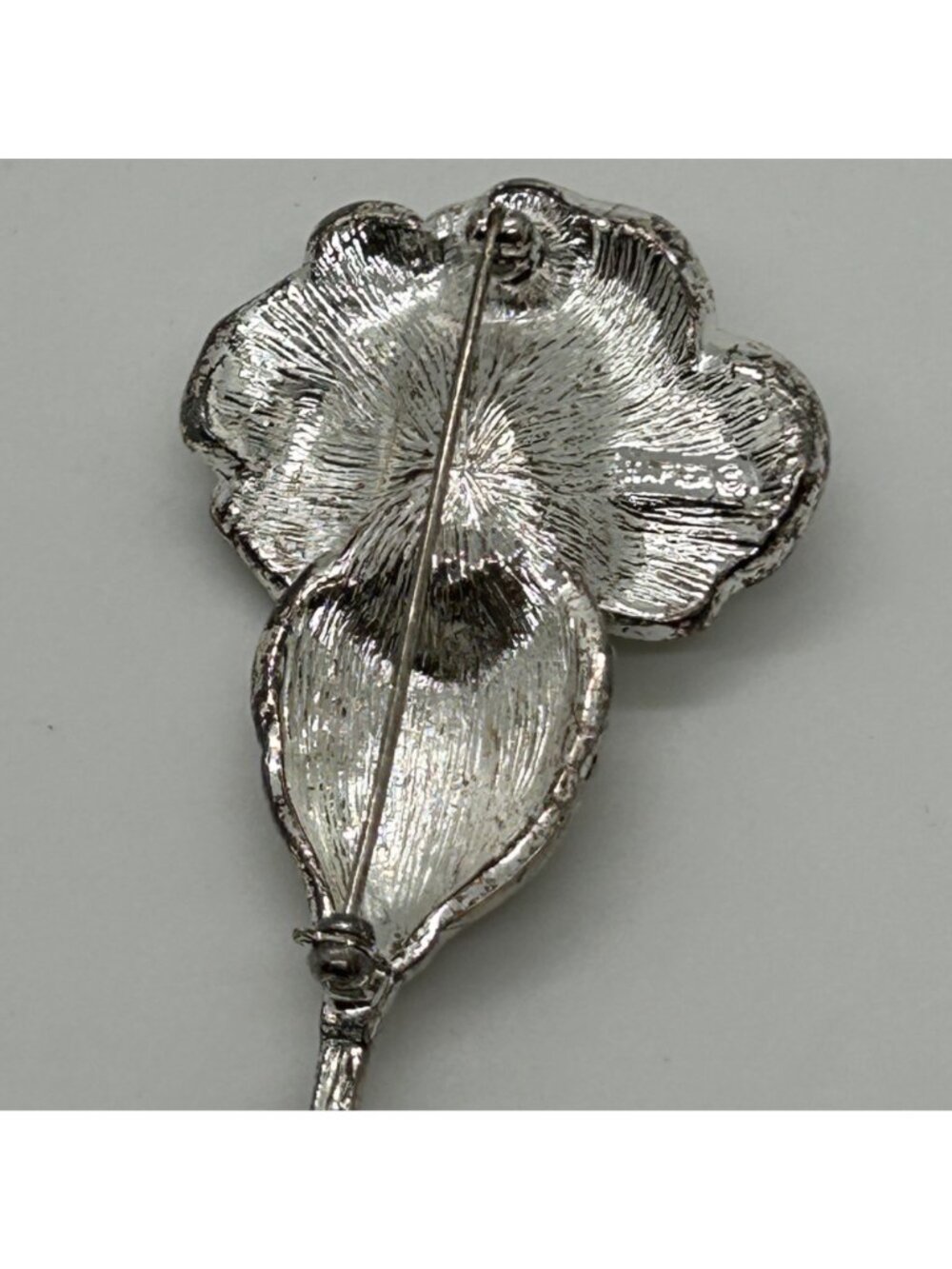 Vintage Napier Calla Lily Brooch Faux Pearl Rhinestones Pave' Silvertone 4" - Picture 6 of 10